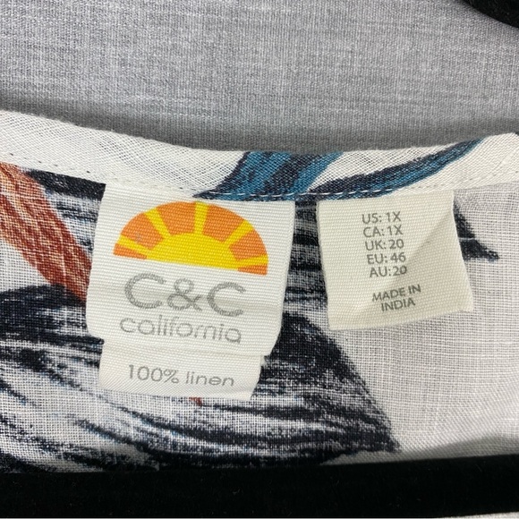 C&C California Linen Tropical Print Top Sz 1X - Picture 3 of 5